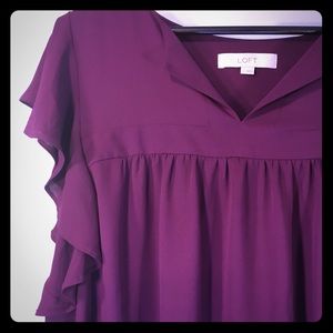 LOFT Flowy Short Sleeve Blouse Deep Magenta/Purple